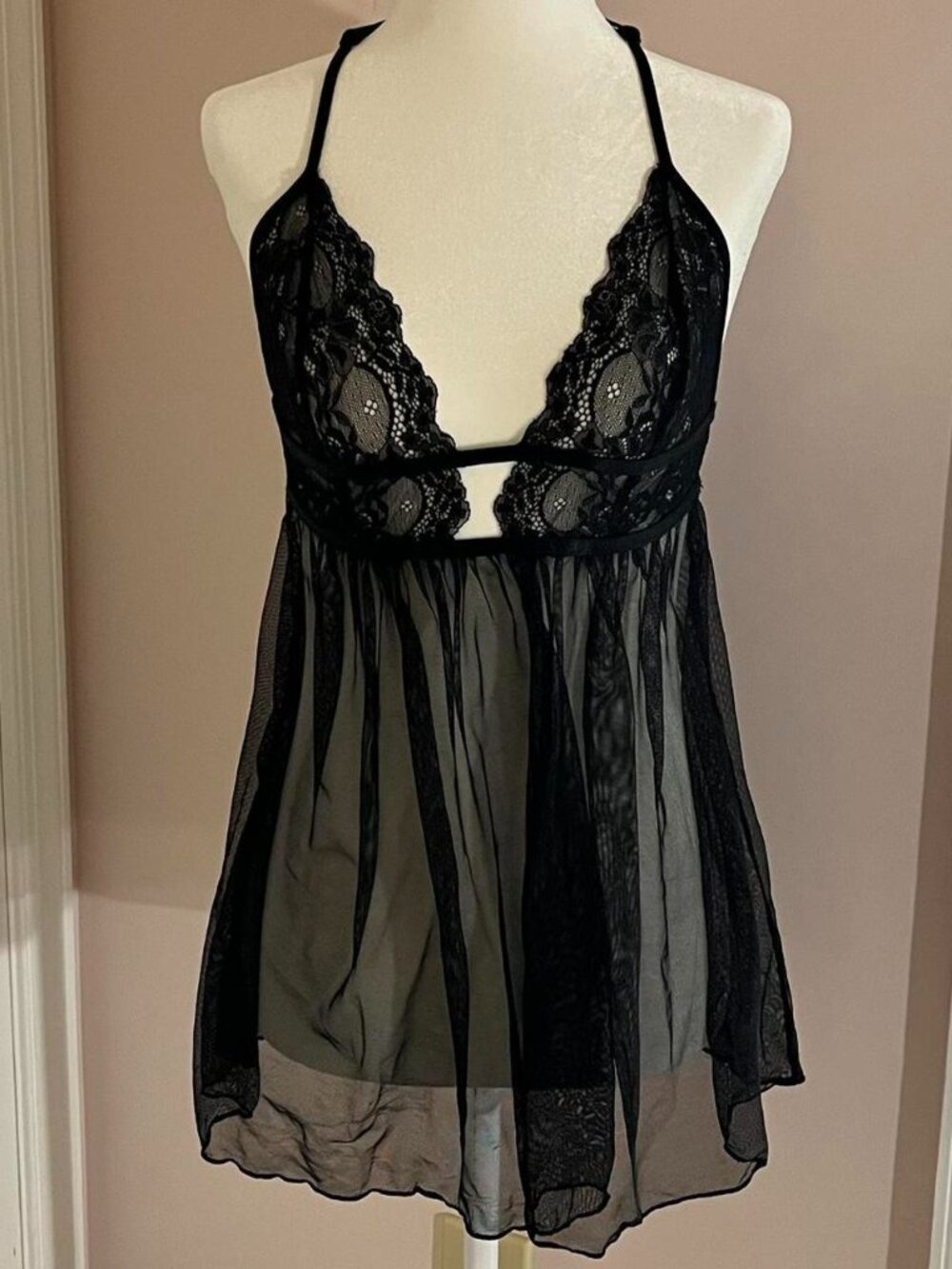 black lace sheer babydoll lingerie slip dress